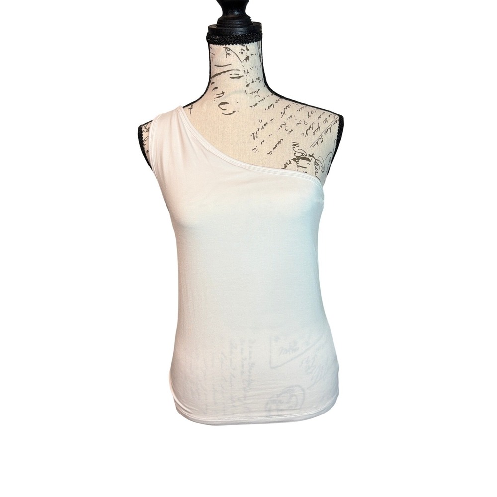 The Drop Women White One Shoulder Asymmetrical Modal Tank Top Size Small